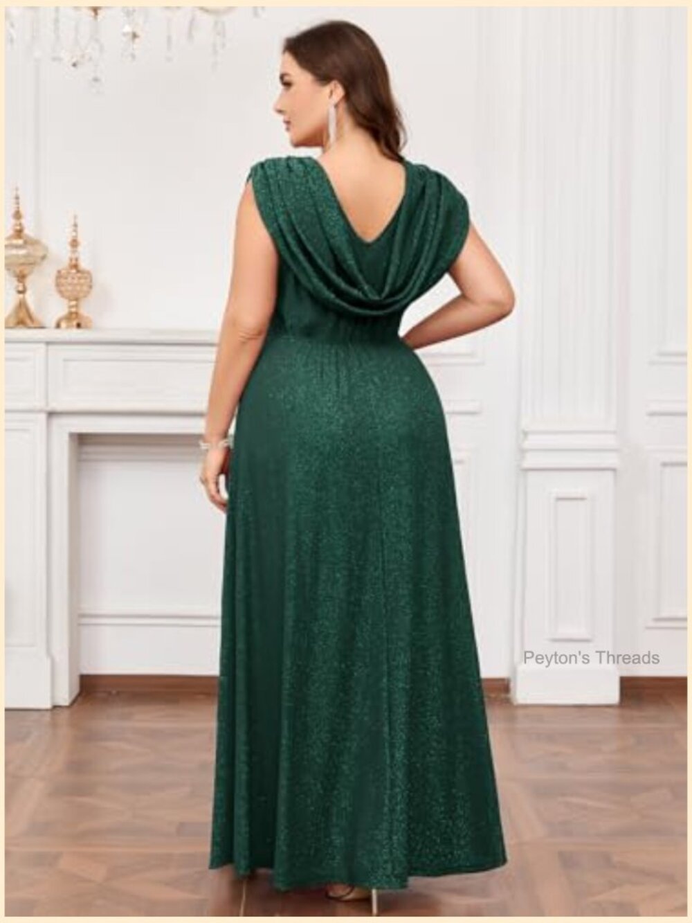 Plus Size Sequined Cowl Neck Maxi Dress with Glitter Skirt - Picture 2 of 7